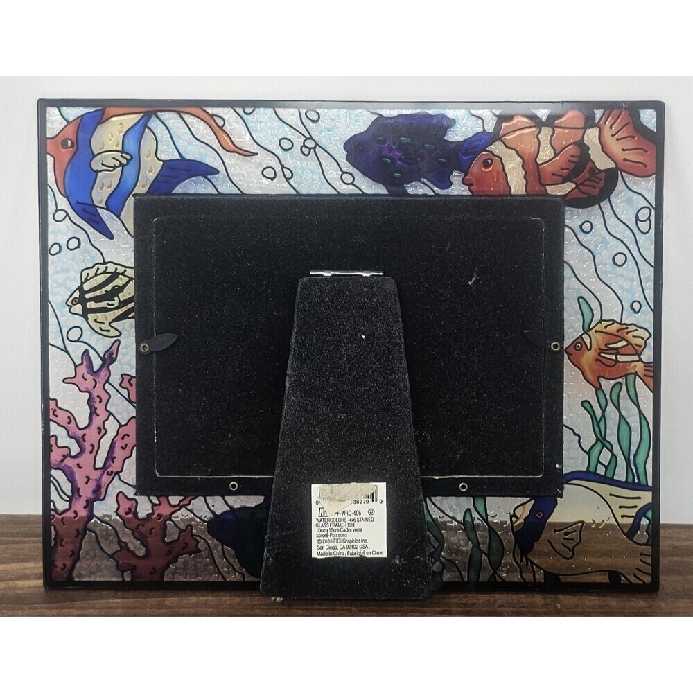Vintage FIGI Hand Painted Fish Scene  Stained Glass Frame For 4x6 Photo - Picture 8 of 12